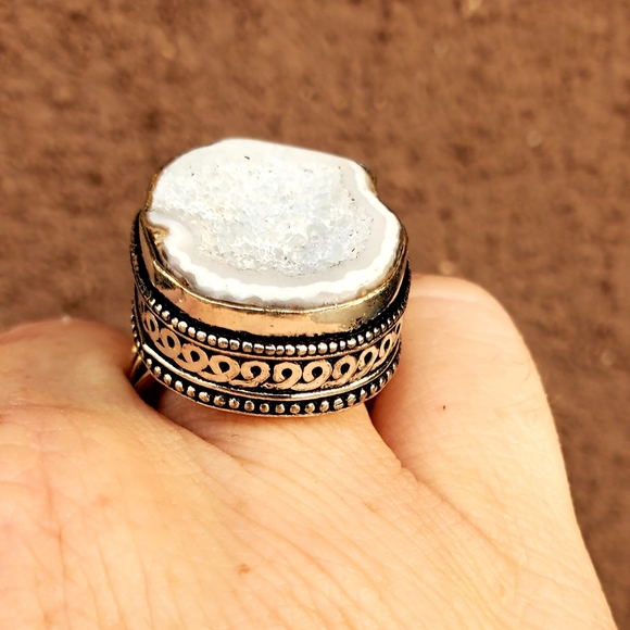 New Solar Agate Druzy 925 Silver Ring. - Picture 9 of 16